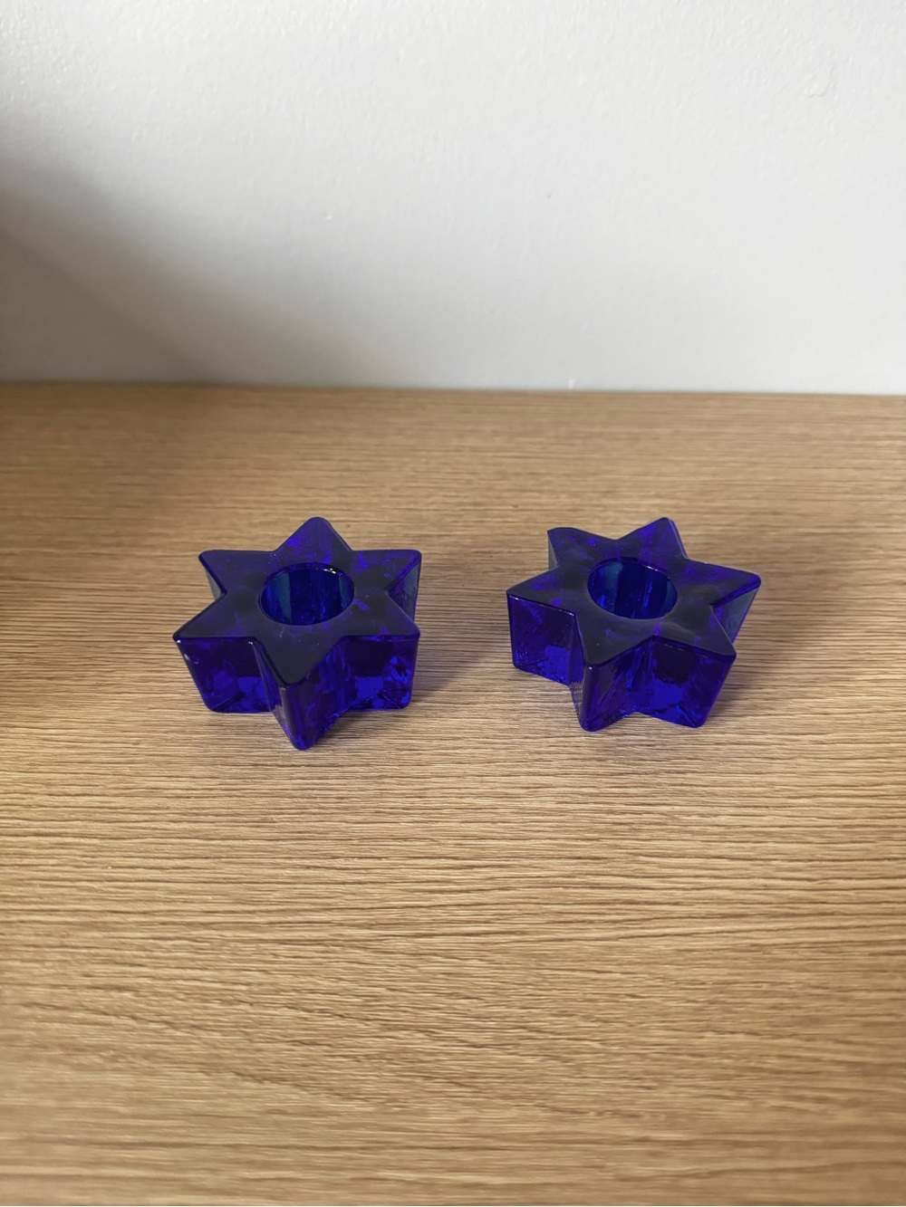 Cobalt Blue Star-Shaped Glass Taper Candle Holders - Set of 2